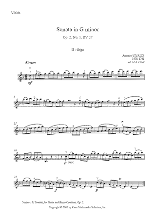Sonata in G minor, RV 27, Op. 2, No. 1 (II : Giga)