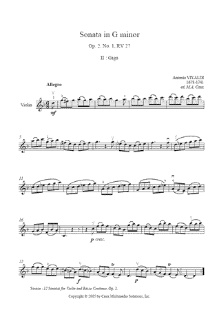 Sonata in G minor, RV 27, Op. 2, No. 1 (II : Giga)