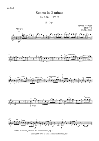 Sonata in G minor, RV 27, Op. 2, No. 1 (II : Giga)