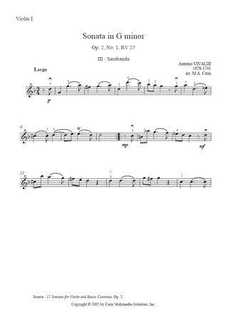 Sonata in G minor, RV 27, Op. 2, No. 1 (III : Sarabanda)