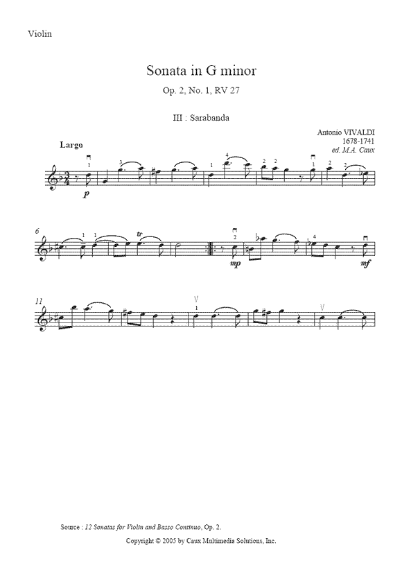 Vivaldi : Sonata RV 27, Op. 2, No. 1 (Sarabanda)