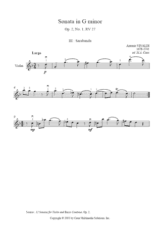 Sonata in G minor, RV 27, Op. 2, No. 1 (III : Sarabanda)