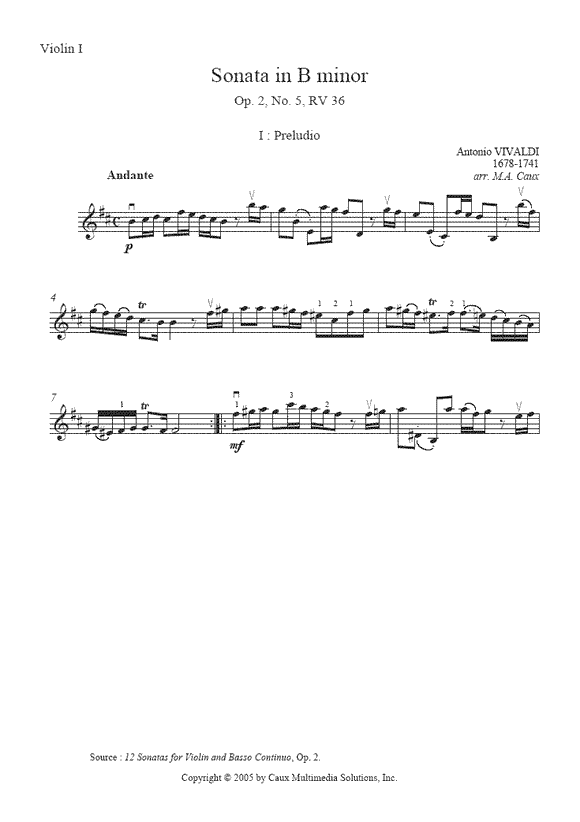 Vivaldi : Sonata RV 36, Op. 2, No. 5 - Violin Duet