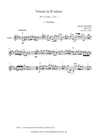Sonata in B minor, RV 36, Op. 2, No. 5 (I : Preludio)