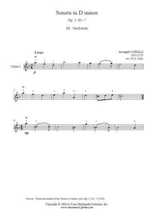 Sonata in D Minor, Op. 5, No. 7 (III : Sarabanda)