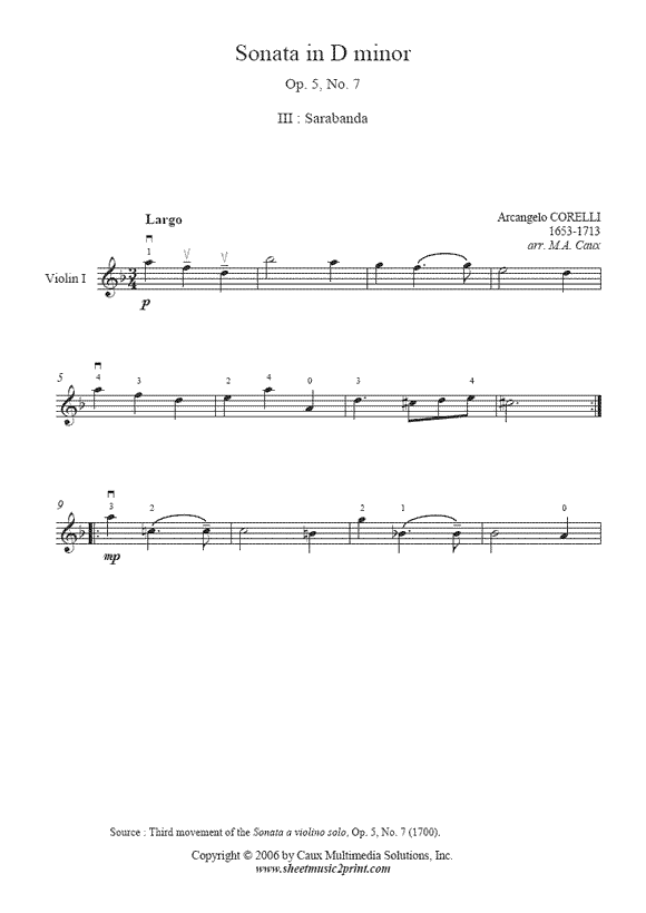 Corelli : Sonata Op. 5, No. 7 (III) - Violin Duet