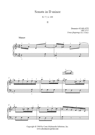 Sonata in D minor, K 77, L 168 (II : Minuet) -- Urtext