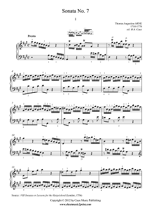 Arne : Sonata 7 in A Major (1/3)