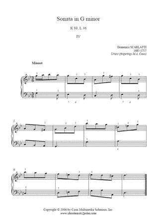 Sonata in G minor, K 88, L 36 (IV : Minuet) -- Urtext