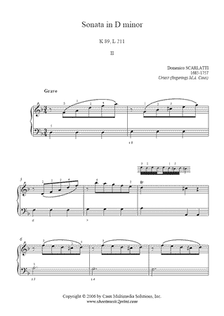 Sonata in D minor, K 89, L 211 (II : Grave) -- Urtext