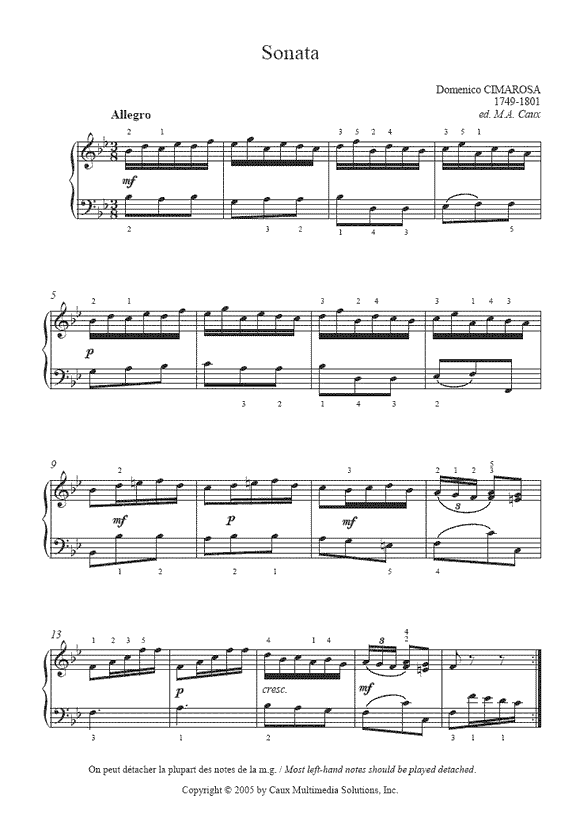 Cimarosa : Sonata in B flat Major