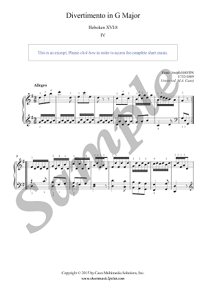 Sonata in G Major, Hob. XVI:8 (4/4 : Allegro) -- Urtext