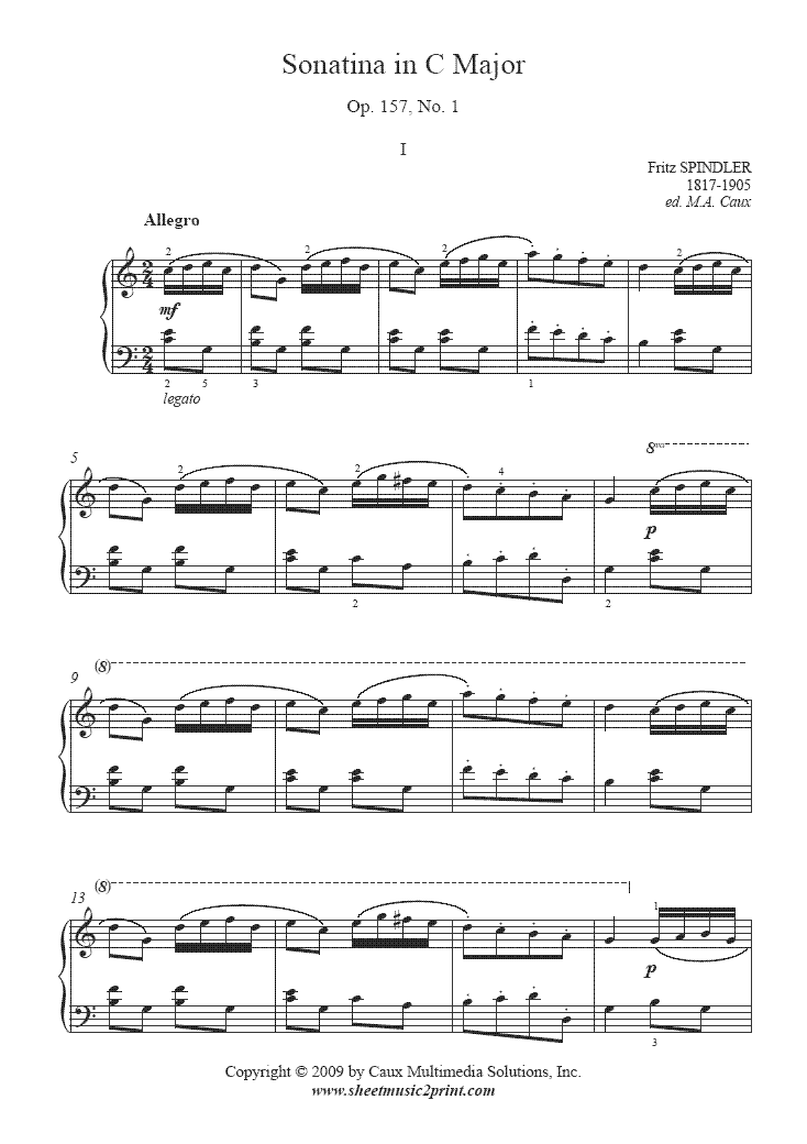 Spindler : Sonatina Op. 157, No. 1 – Sheetmusic2print