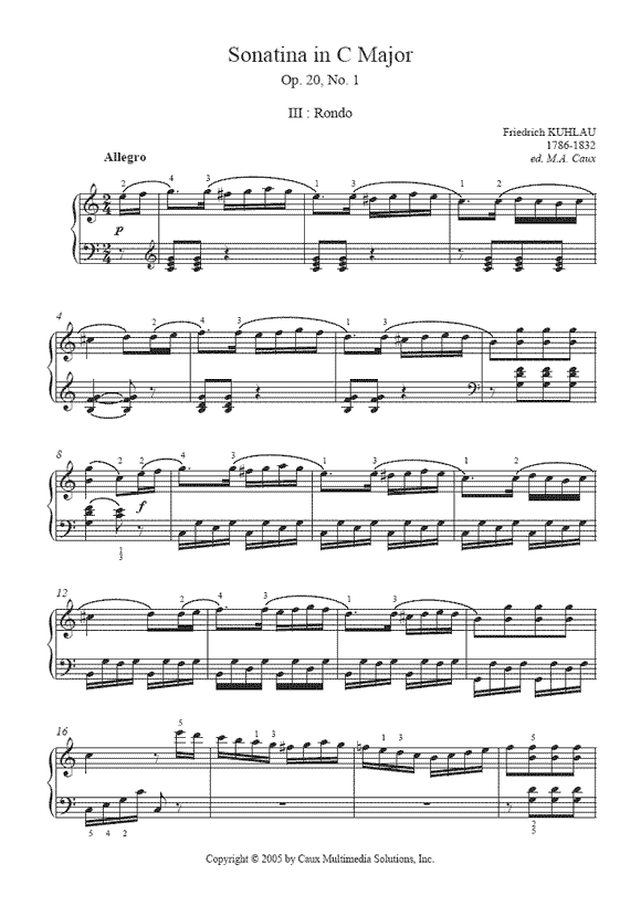 Kuhla Rondo Kuhlau : Sonatina Op. 20, No. 1 (III) – Sheetmusic2print