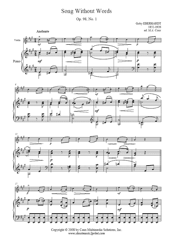 Eberhardt : Song Without Words, Op. 98, No. 1