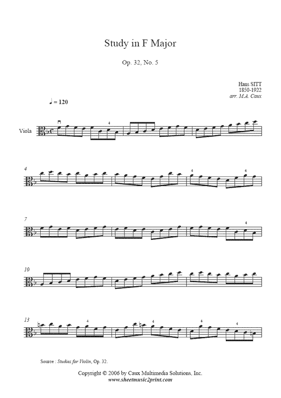 Sitt : Study Op. 32, No. 5 - Viola