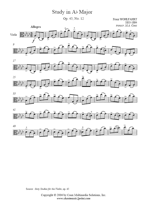 Wohlfahrt : Study Op. 45, No. 12 - Viola