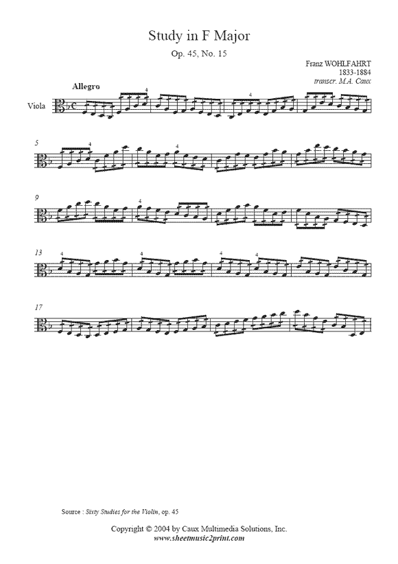 Wohlfahrt : Study Op. 45, No. 15 - Viola