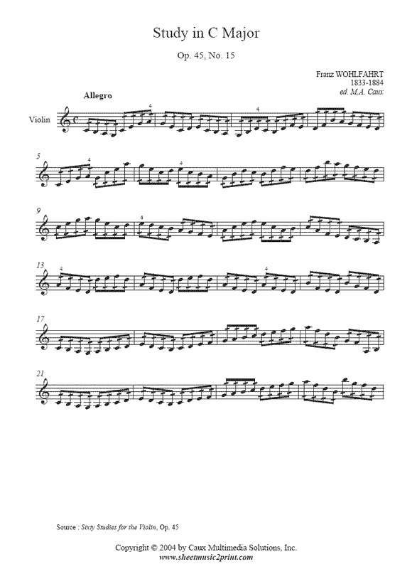 Wohlfahrt : Study Op. 45, No. 15