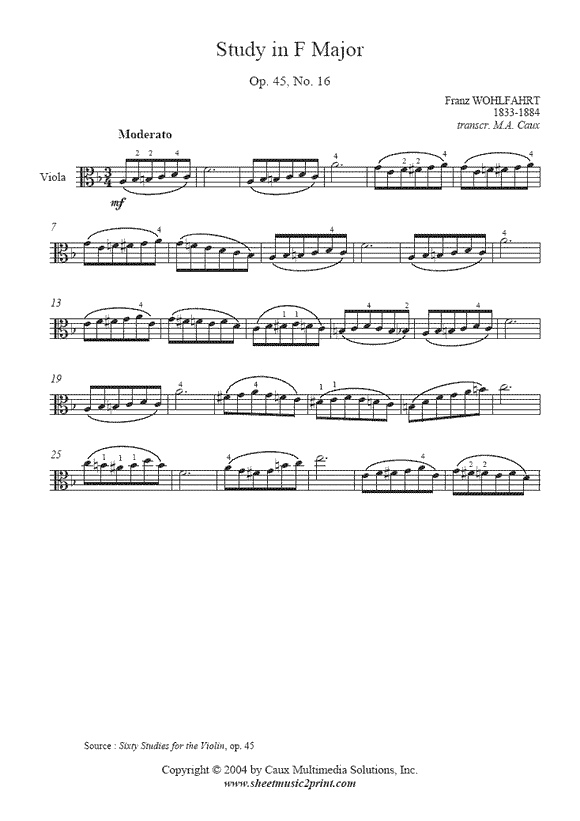 Wohlfahrt : Study Op. 45, No. 16 - Viola