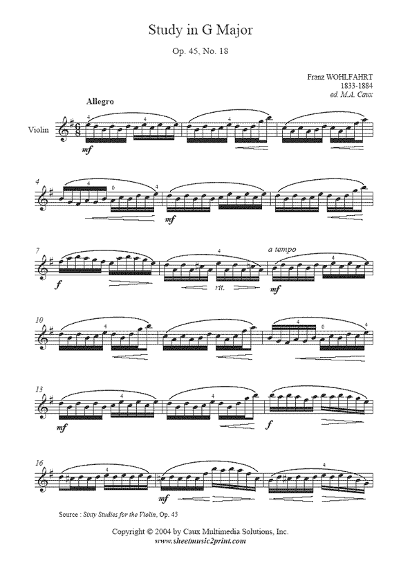 Wohlfahrt : Study Op. 45, No. 18