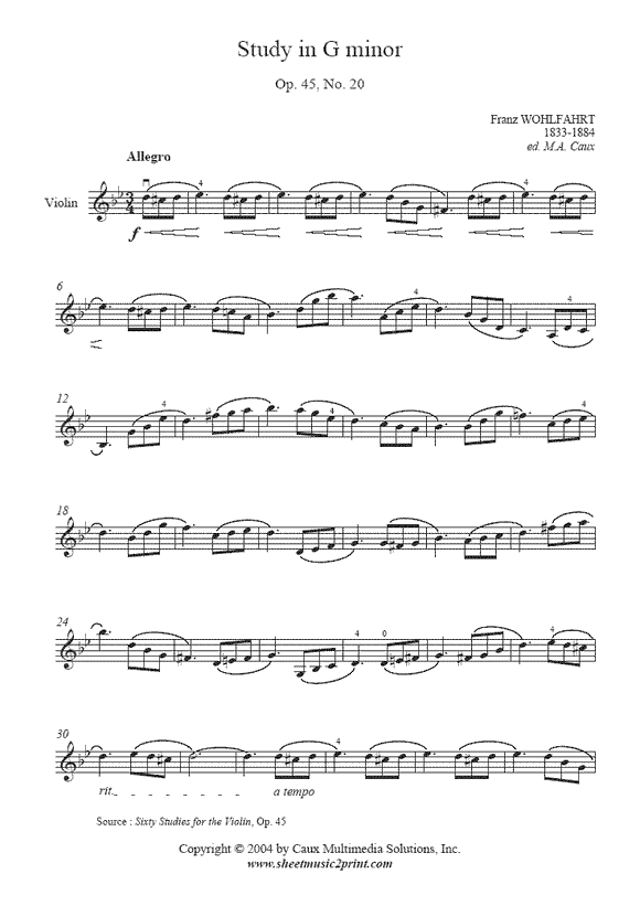 Wohlfahrt : Study Op. 45, No. 20