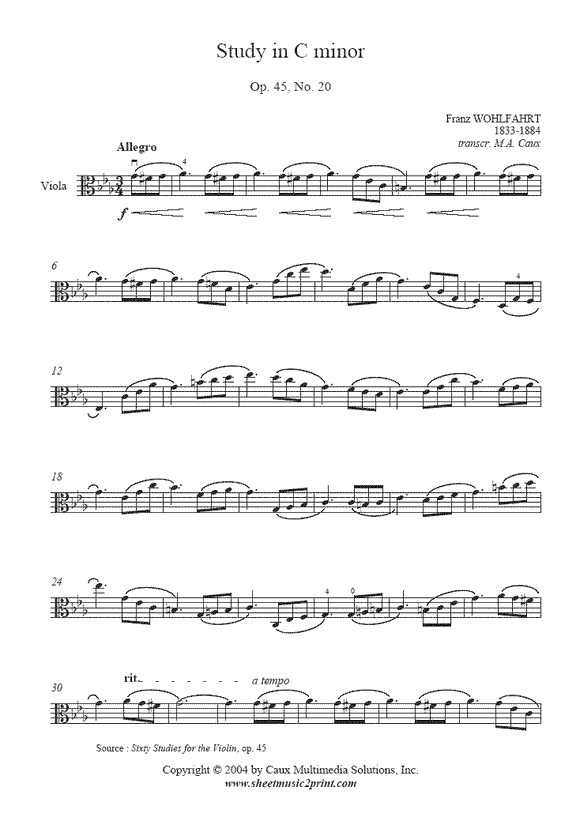 Wohlfahrt : Study Op. 45, No. 20 - Viola