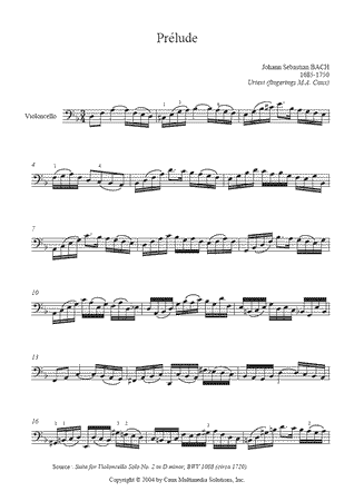 Suite 2, BWV 1008 (I : Prelude) -- Urtext