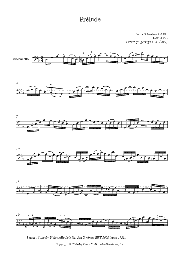 Bach Prelude from Suite BWV 1008 -- Urtext
