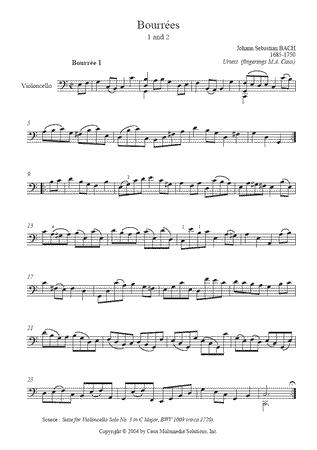 Suite 3, BWV 1009 (Bourrées 1-2) -- Urtext