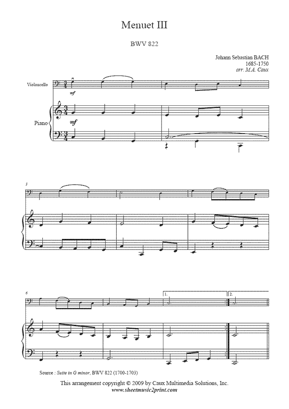 Bach : Menuet III BWV 822 - Cello