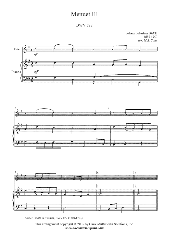 Bach : Menuet III BWV 822 - Flute
