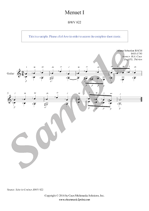 Bach : Suite BWV 822 (5/8 : Menuet I) - Guitar