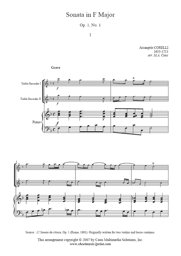 Corelli : Trio Sonata, Op. 1, No. 1 - Two Treble Recorders