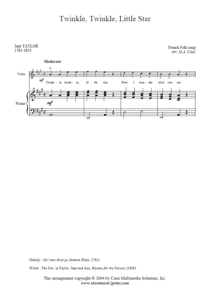 Violin Sheet Music For Beginners Twinkle Twinkle Little Star