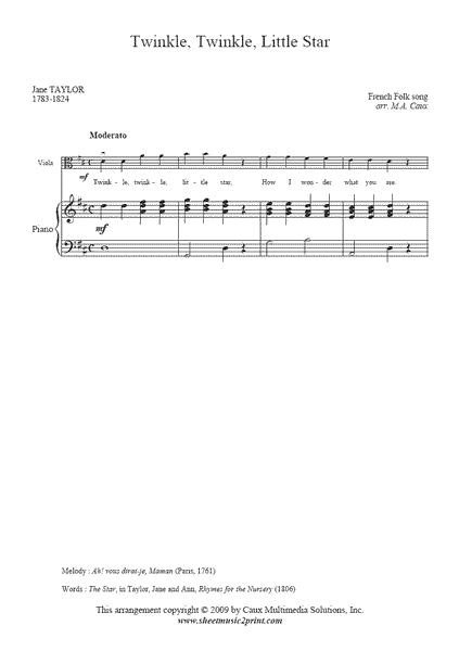 Twinkle Twinkle Little Star Viola Sheetmusic2print