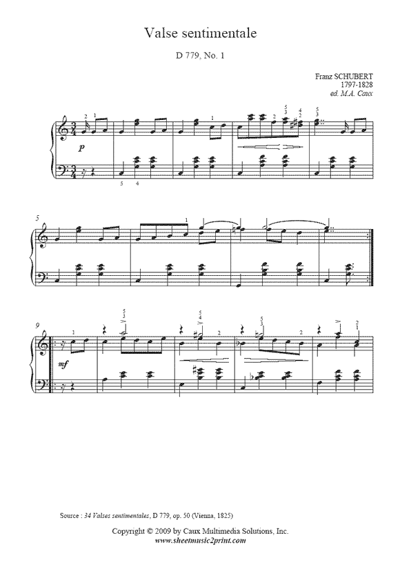 Schubert : Valse sentimentale D 779, No. 1