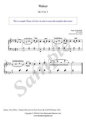 Schubert : Waltz D 365, Op. 9, No. 3