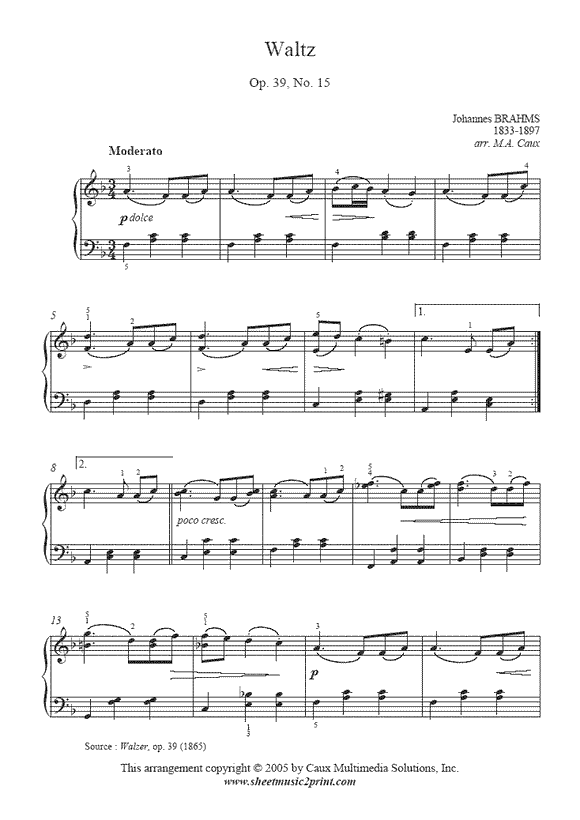 Brahms : Waltz, Op. 39, No. 15 - Grade 4