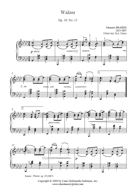 Brahms : Waltz Op. 39, No. 15