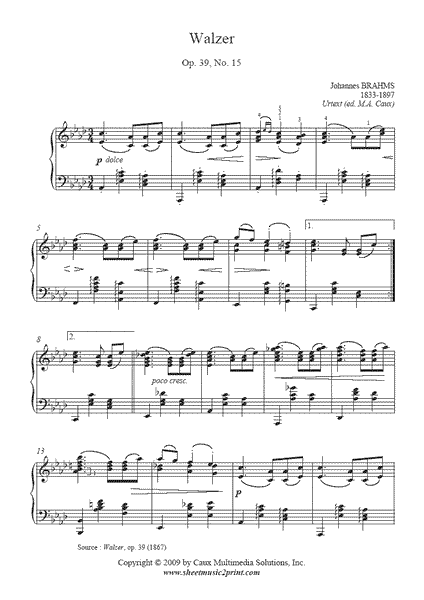 Brahms : Waltz Op. 39, No. 15 – Sheetmusic2print