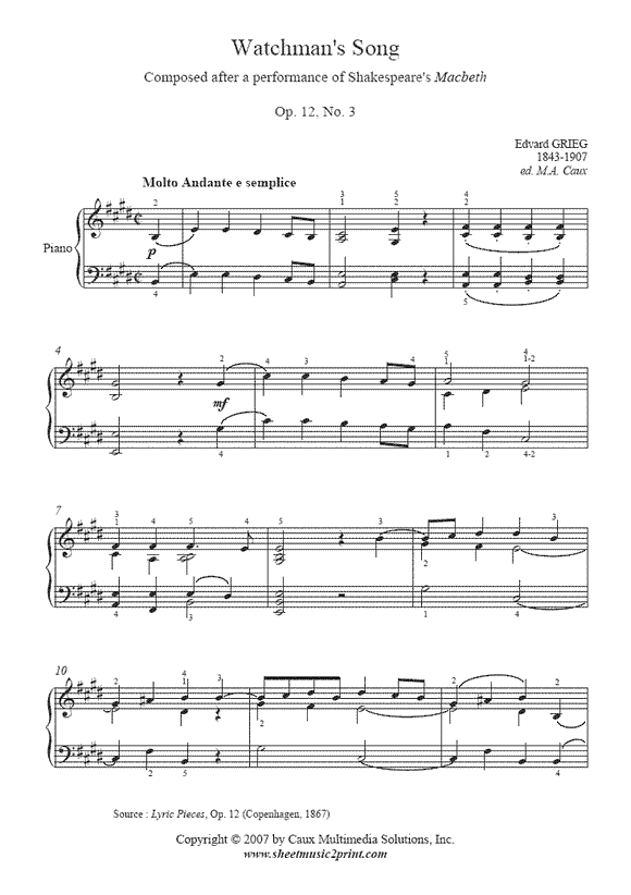 Grieg : Watchman's Song, Op. 12, No. 3