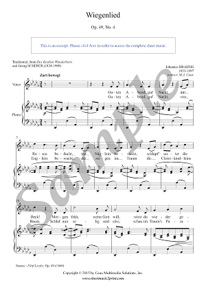 Brahms : Wiegenlied, Op. 49, No. 4 - Medium-Low Voice