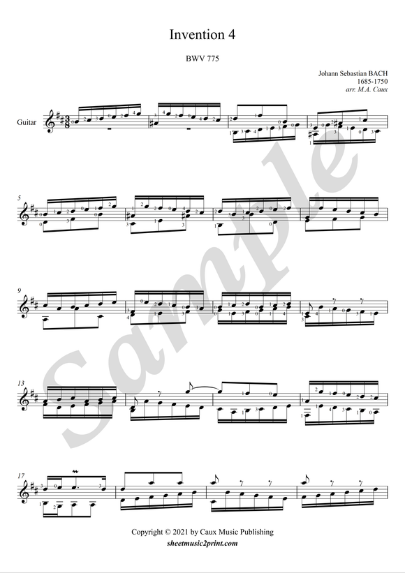 Bach Invention 4, BWV 775 for guitar