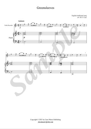 Greensleeves - Treble Recorder