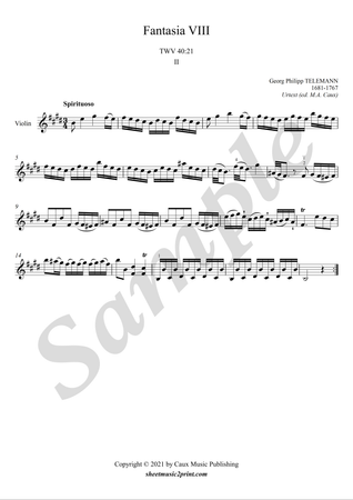 Fantasia no. 8, TWV 40:21 (2/3 : Spirituoso) -- Urtext
