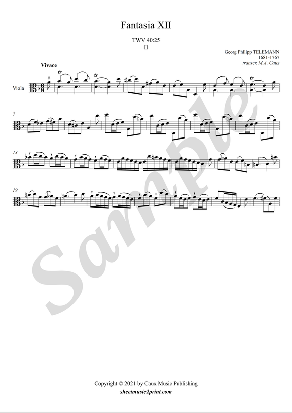 Telemann Viola Fantasia 12 TWV 40:25 Vivace
