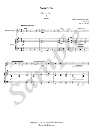 Sonatina op. 41, no. 1 (1/2 : Arietta) - Descant recorder