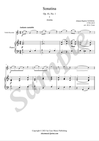 Sonatina op. 41, no. 1 (1/2 : Arietta) - Treble recorder