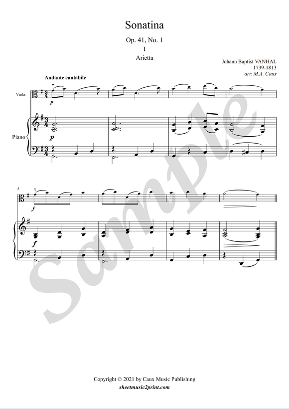 Vanhal Sonatina op. 41, no. 1 - Viola